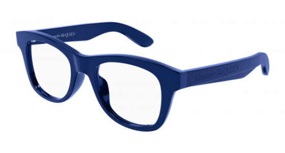 Alexander McQueen AM0396O Eyeglasses, 003 - BLUE with TRANSPARENT lenses