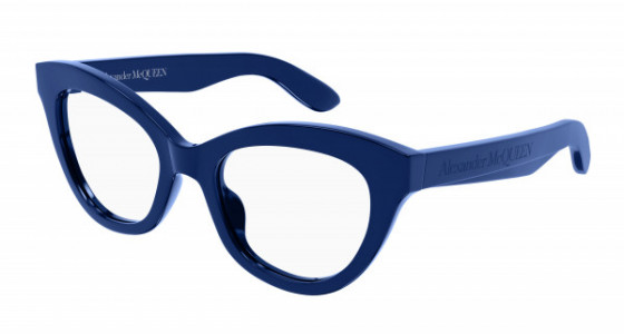 Alexander McQueen AM0395O Eyeglasses, 004 - BLUE with TRANSPARENT lenses