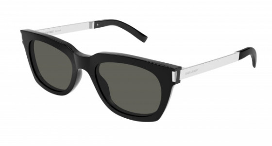 Saint Laurent SL 582 Sunglasses, 001 - BLACK with SILVER temples and GREY lenses