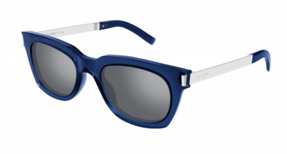 Saint Laurent SL 582 Sunglasses, 003 - BLUE with SILVER temples and SILVER lenses