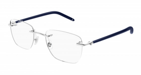 Montblanc MB0274O Eyeglasses, 003 - SILVER with BLUE temples and TRANSPARENT lenses