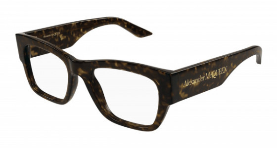 Alexander McQueen AM0436O Eyeglasses, 002 - HAVANA with TRANSPARENT lenses