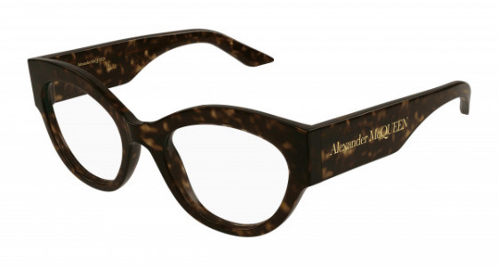 Alexander McQueen AM0435O Eyeglasses, 002 - HAVANA with TRANSPARENT lenses