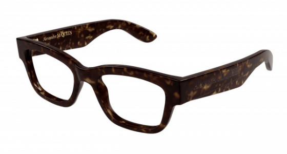 Alexander McQueen AM0422O Eyeglasses, 002 - HAVANA with TRANSPARENT lenses