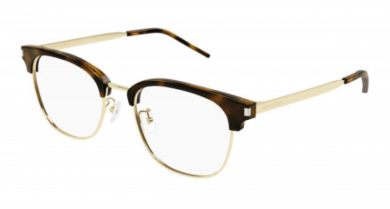 Saint Laurent SL 649/F Eyeglasses, 002 - HAVANA with GOLD temples and TRANSPARENT lenses