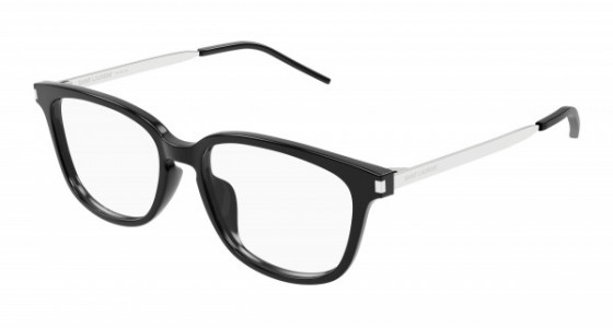 Saint Laurent SL 648/F Eyeglasses, 001 - BLACK with SILVER temples and TRANSPARENT lenses