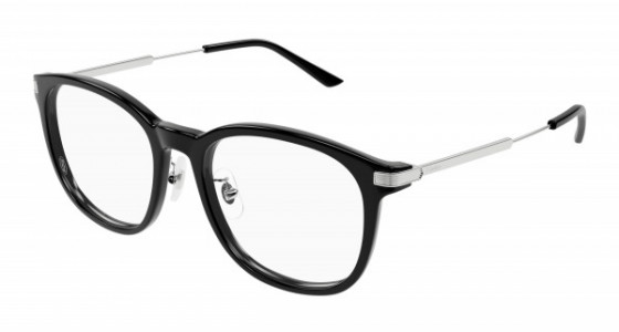 Cartier CT0454O Eyeglasses, 001 - BLACK with SILVER temples and TRANSPARENT lenses