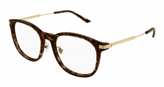 Cartier CT0454O Eyeglasses, 002 - HAVANA with GOLD temples and TRANSPARENT lenses