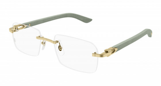 Cartier CT0453O Eyeglasses, 005 - GOLD with GREEN temples and TRANSPARENT lenses
