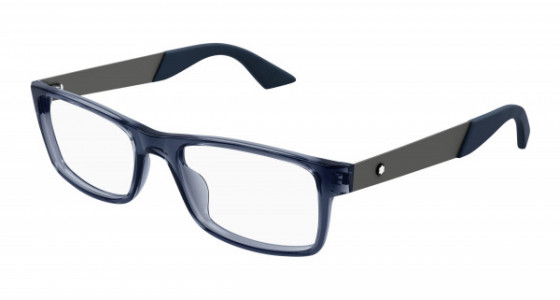 Montblanc MB0301O Eyeglasses, 002 - BLUE with GUNMETAL temples and TRANSPARENT lenses