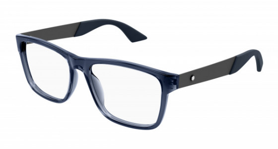 Montblanc MB0300O Eyeglasses, 002 - BLUE with GUNMETAL temples and TRANSPARENT lenses
