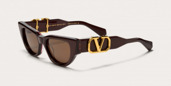 Valentino V - DUE Sunglasses, Bordeaux - Yellow  Gold w/ Dark Brown - AR