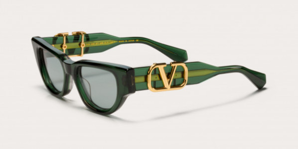Valentino V - DUE Sunglasses, Crystal Green -  V-Light Gold w/ Medium Grey  - AR