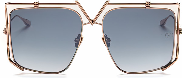Valentino V - LIGHT Sunglasses, Rose Gold w/ Dark Grey to Clear - Black Flash Mirorr - AR