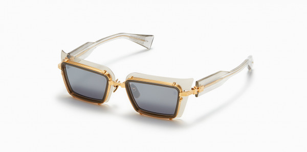 Balmain ADMIRABLE Sunglasses, Grey Crystal w/ Gold Flakes - Gold w/ Dark Grey - White Gold Flash - AR