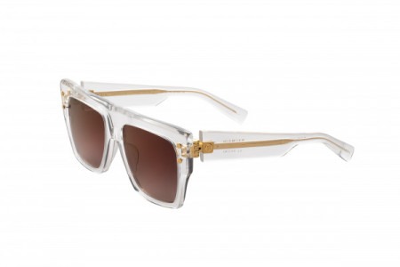 Balmain B - I Sunglasses, Crystal Clear - Gold w/ Dark Brown to Clear - Gold Flash Mirror- AR