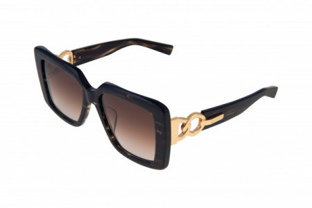 Balmain LA ROYALE Sunglasses, Dark Brown Swirl - Gold w/ Dark Brown to Clear  - AR