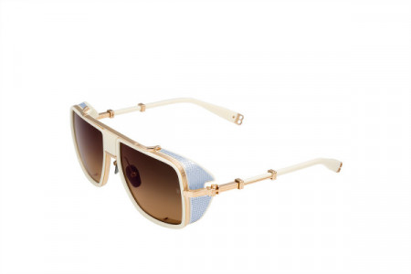 Balmain O.R. Sunglasses, White Gold - Matte Bone - Silver (side shield)  w/ Dark Brown Gradient Polarized - AR