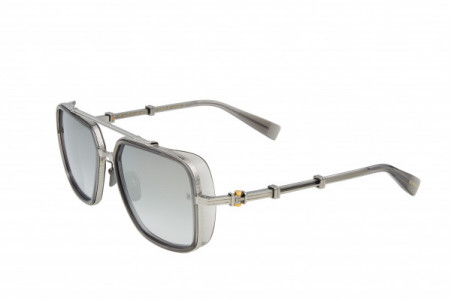 Balmain OFFICIER Sunglasses, Black Palladium - Crystal Grey w/ Dark Grey - White Gold Flash Mirror - AR
