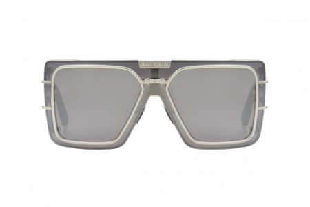 Balmain WONDER BOY Sunglasses, Silver- Shiny Navy  w/ Shield:Solid Dark Grey- Silver Mirror -AR  and Side Shield: Solid Grey- Silver Mirror AR