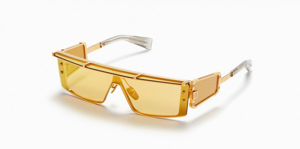 Balmain WONDER BOY - III Sunglasses, Gold - Grey Crystal with Gold Flakes  w/ shield: Amber - Bronze Mirror - AR  visor & side shield : Amber - Bronze Mirror - AR