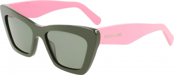 Ferragamo SF929SN Sunglasses, (304) DARK GREEN/PEONIA PINK