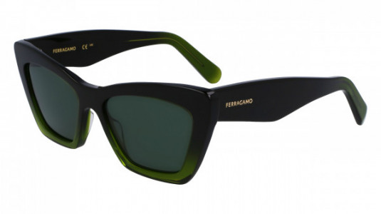 Ferragamo SF929SN Sunglasses, (316) TRANSPARENT DARK GREEN GRADIEN