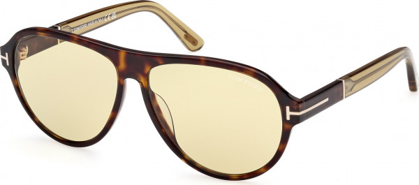 Tom Ford FT1080 QUINCY Sunglasses, 52N - Dark Havana / Shiny Light Yellow