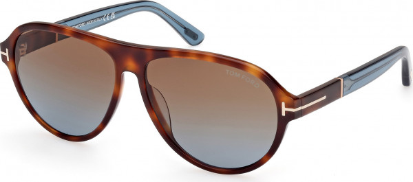 Tom Ford FT1080 QUINCY Sunglasses, 53F - Blonde Havana / Shiny Light Blue