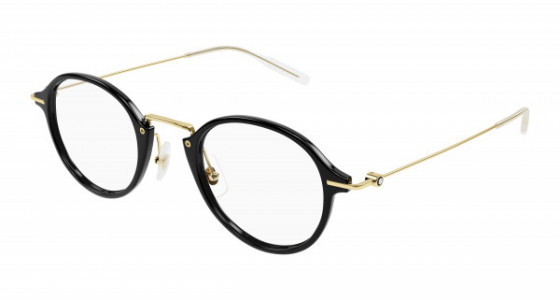 Montblanc MB0297O Eyeglasses, 001 - BLACK with GOLD temples and TRANSPARENT lenses
