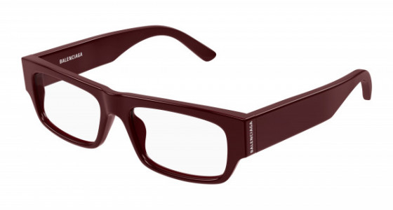 Balenciaga BB0304O Eyeglasses, 004 - BURGUNDY with TRANSPARENT lenses