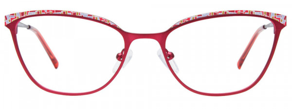 EasyClip EC681 Eyeglasses, 030 - Satin Red & Mix Patterned Browline