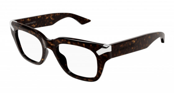 Alexander McQueen AM0443O Eyeglasses, 002 - HAVANA with TRANSPARENT lenses