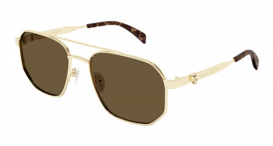 Alexander McQueen AM0458S Sunglasses, 002 - GOLD with BROWN lenses