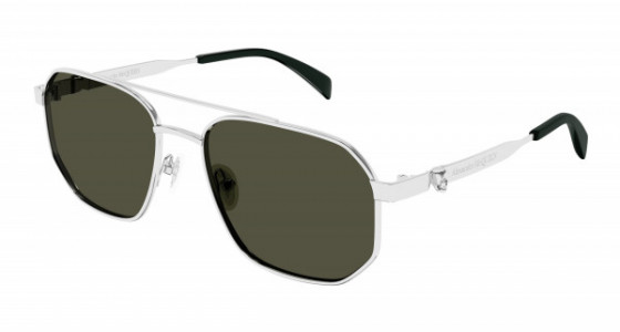 Alexander McQueen AM0458S Sunglasses, 003 - SILVER with GREEN lenses