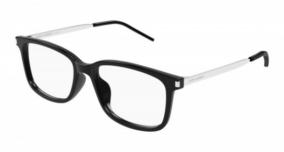 Saint Laurent SL 684/F Eyeglasses, 001 - BLACK with SILVER temples and TRANSPARENT lenses