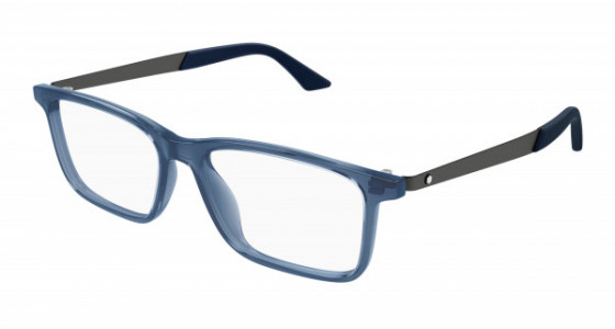 Montblanc MB0333O Eyeglasses, 003 - BLUE with GUNMETAL temples and TRANSPARENT lenses