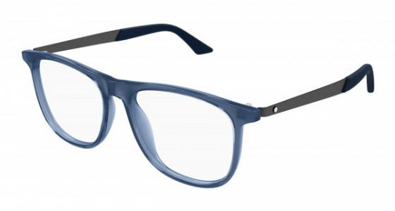Montblanc MB0332O Eyeglasses, 003 - BLUE with GUNMETAL temples and TRANSPARENT lenses