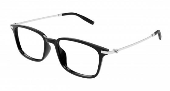 Montblanc MB0315OA Eyeglasses, 005 - BLACK with SILVER temples and TRANSPARENT lenses