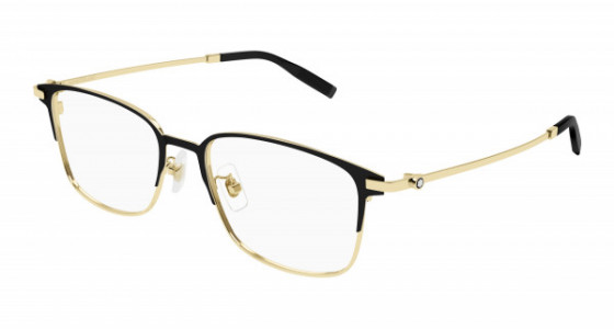 Montblanc MB0314OA Eyeglasses, 002 - BLACK with GOLD temples and TRANSPARENT lenses