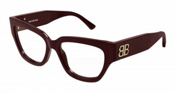 Balenciaga BB0326O Eyeglasses, 004 - BURGUNDY with TRANSPARENT lenses