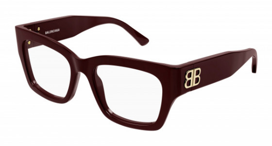 Balenciaga BB0325O Eyeglasses, 004 - BURGUNDY with TRANSPARENT lenses