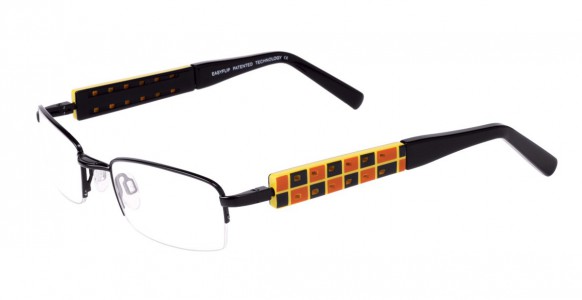 EasyClip Q4079 Eyeglasses, SATIN BLACK // ORANGE AND BLACK