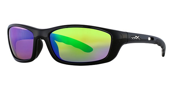Wiley X P-17 Sunglasses, BLK GLOSS BLACK (Polarized Emerald Green Mirror)