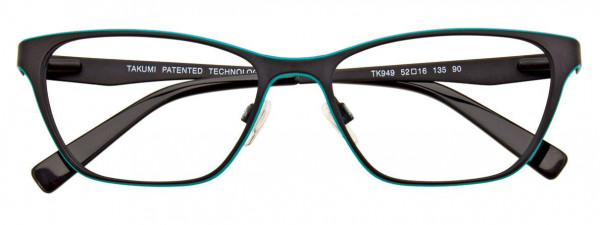 Takumi TK949 Eyeglasses, 090 - Satin Black & Turquoise