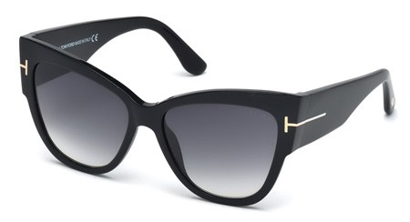 Tom Ford ANOUSHKA Sunglasses, 01B - Shiny Black / Gradient Smoke