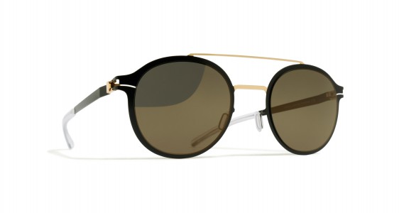Mykita CROSBY Sunglasses, GOLD/JET BLACK - LENS: BRILLIANT GREY SOLID