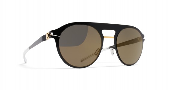 Mykita LESTER Sunglasses, GOLD/JET BLACK - LENS: BRILLIANT GREY SOLID