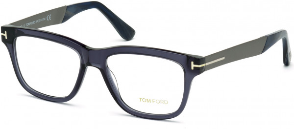 Tom Ford FT5372 Eyeglasses, 090 - Shiny Transparent Blue, Sanded Dark Ruthenium